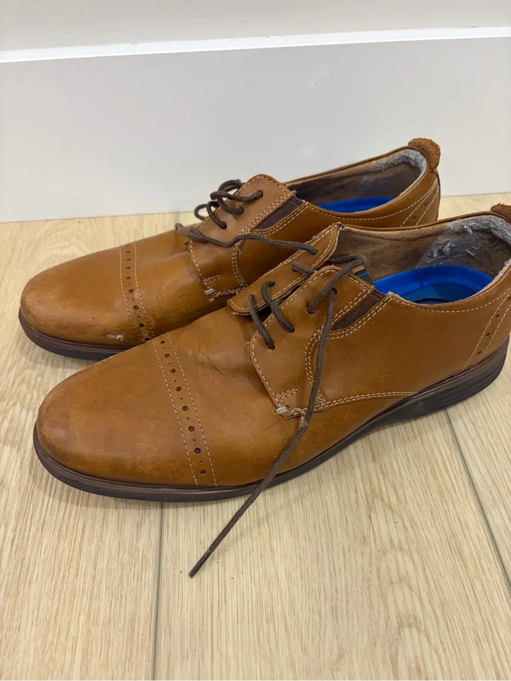 Nunn Bush Classic Cognac Distressed Brown Leather Derby Shoes Size 10M